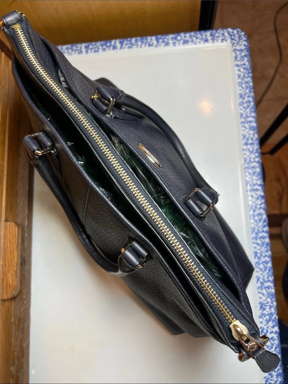 Coach Morgan satchel bag in midnight navy pebble grain leather